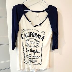 Blue and White Graphic Raglan T-Shirt